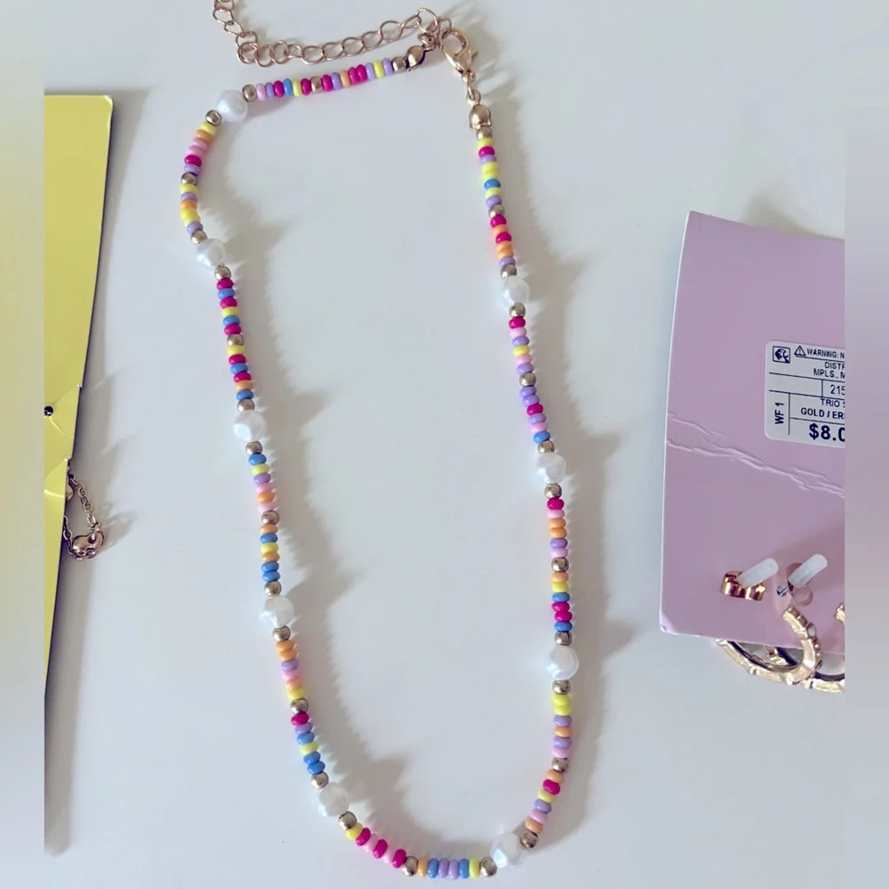 Art Class And Wild Fable Necklaces Hoop‎ Earrings Bundle Gold Tone Colorful